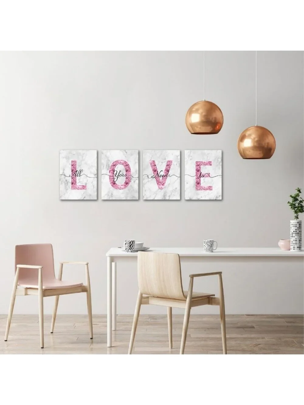 Glam Pink Canvas Wall Art - Love Quotes Decor for Bedroom & Bathroom, Glitter